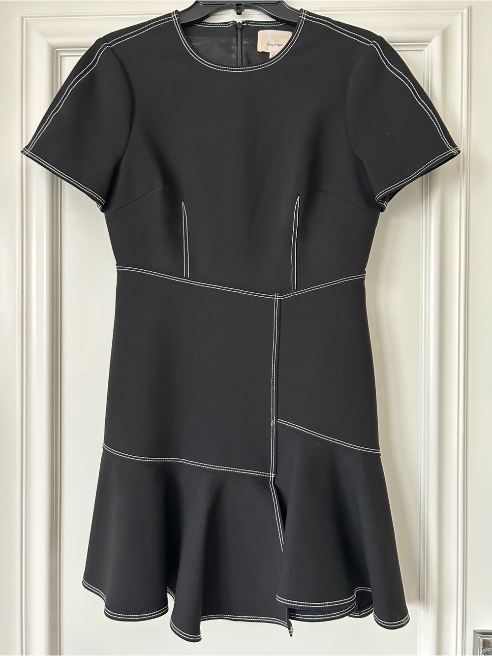 cinq a sept Black Mini Dress with White Contrast Stitching